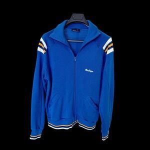 Vintage 70's MacGregor Track Jacket Men's Large Blue Zip Up Stripe Varsity